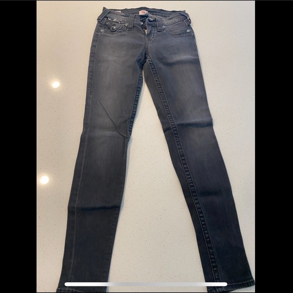 True Religion Denim - True Religion Misty Women’s Rock Revival Skinny Jeans Charcoal Gray Wash Chic 24